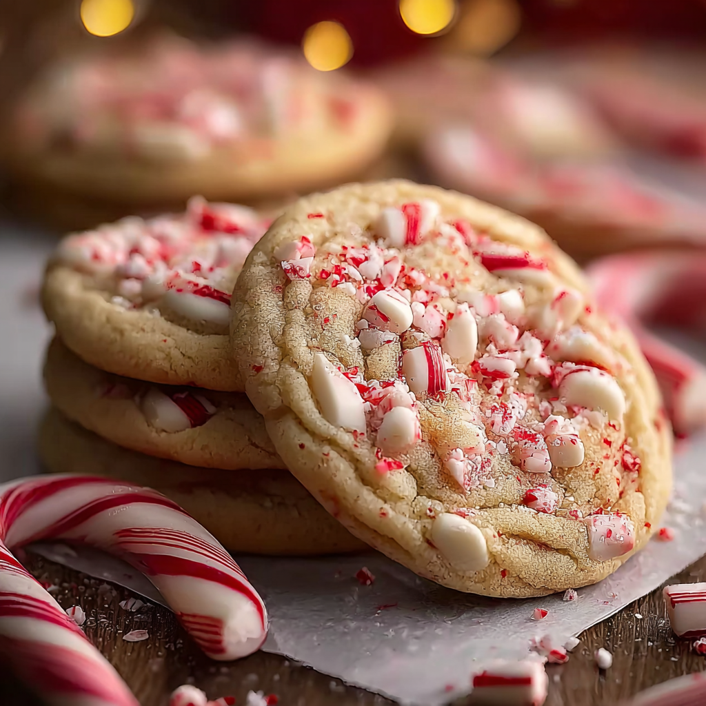 White chocolate candy cane cookies on a cooling rack