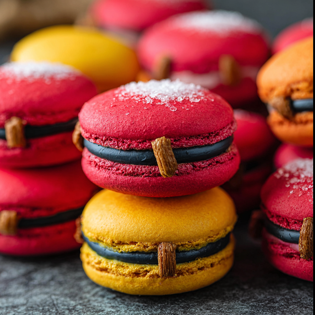 Close-up of Santa macaron components