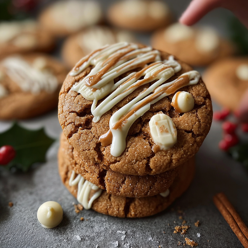 Chewy maple cinnamon cookies dipped in white chocolate