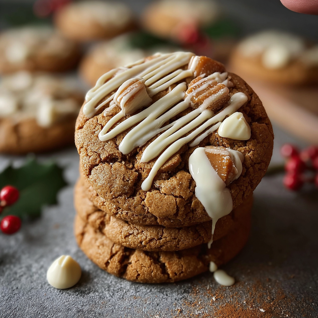 Close-up of white chocolate dipped cookies with holly sprinkles