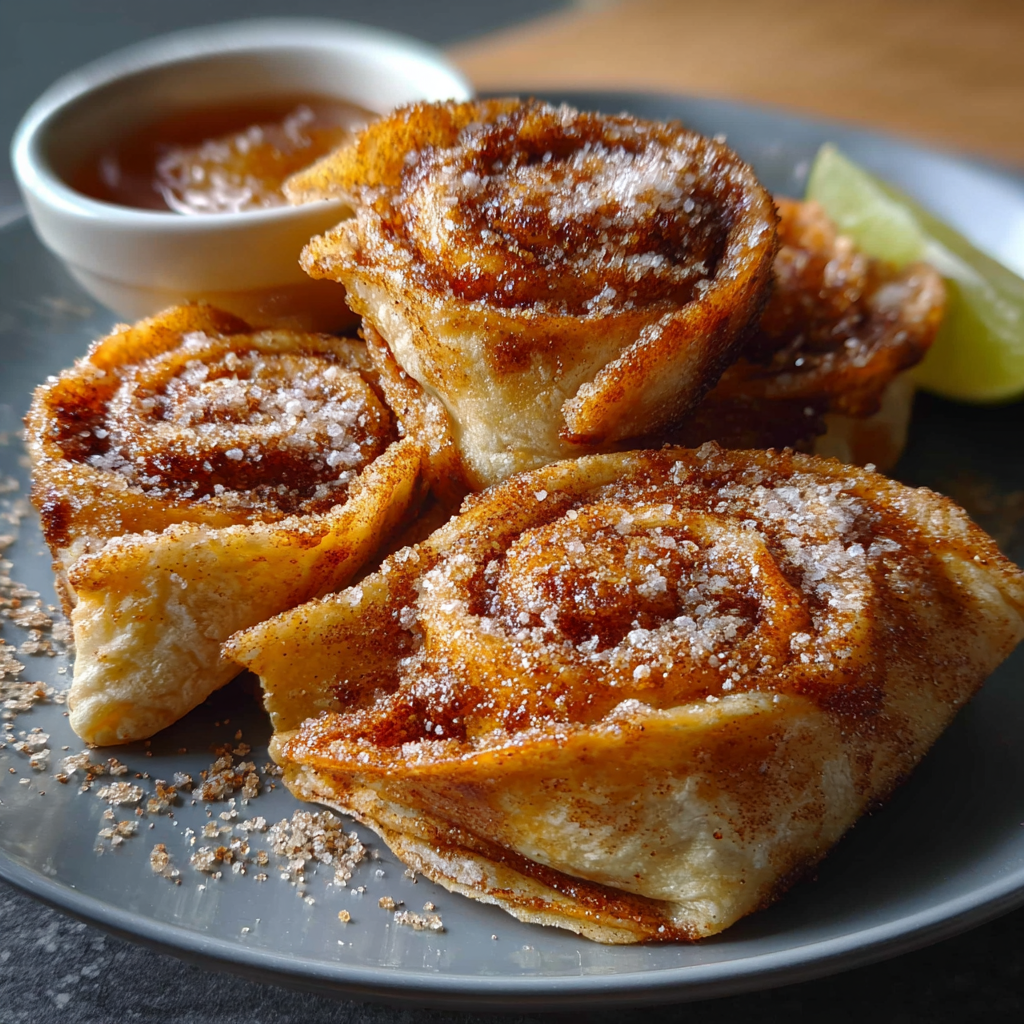 Close-up of toasted cinnamon sugar tortilla pieces