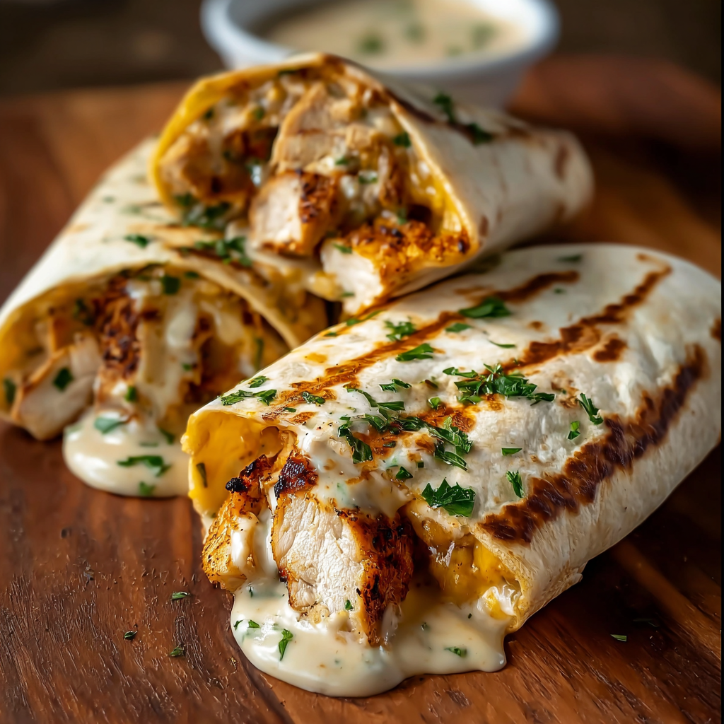 Cheesy Garlic Chicken Wrap ready on a plate