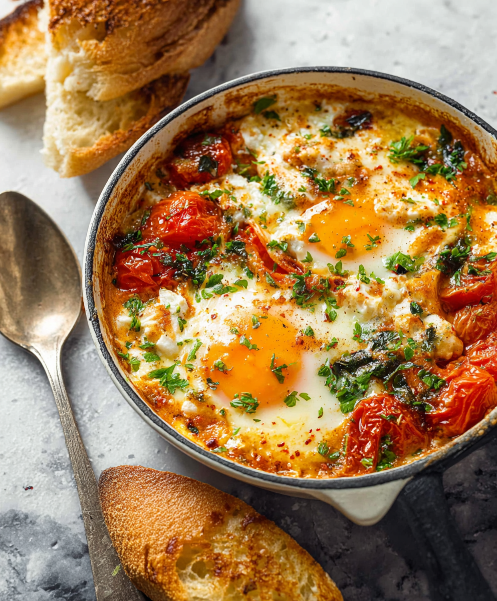 Roasted tomatoes and feta in ramekins