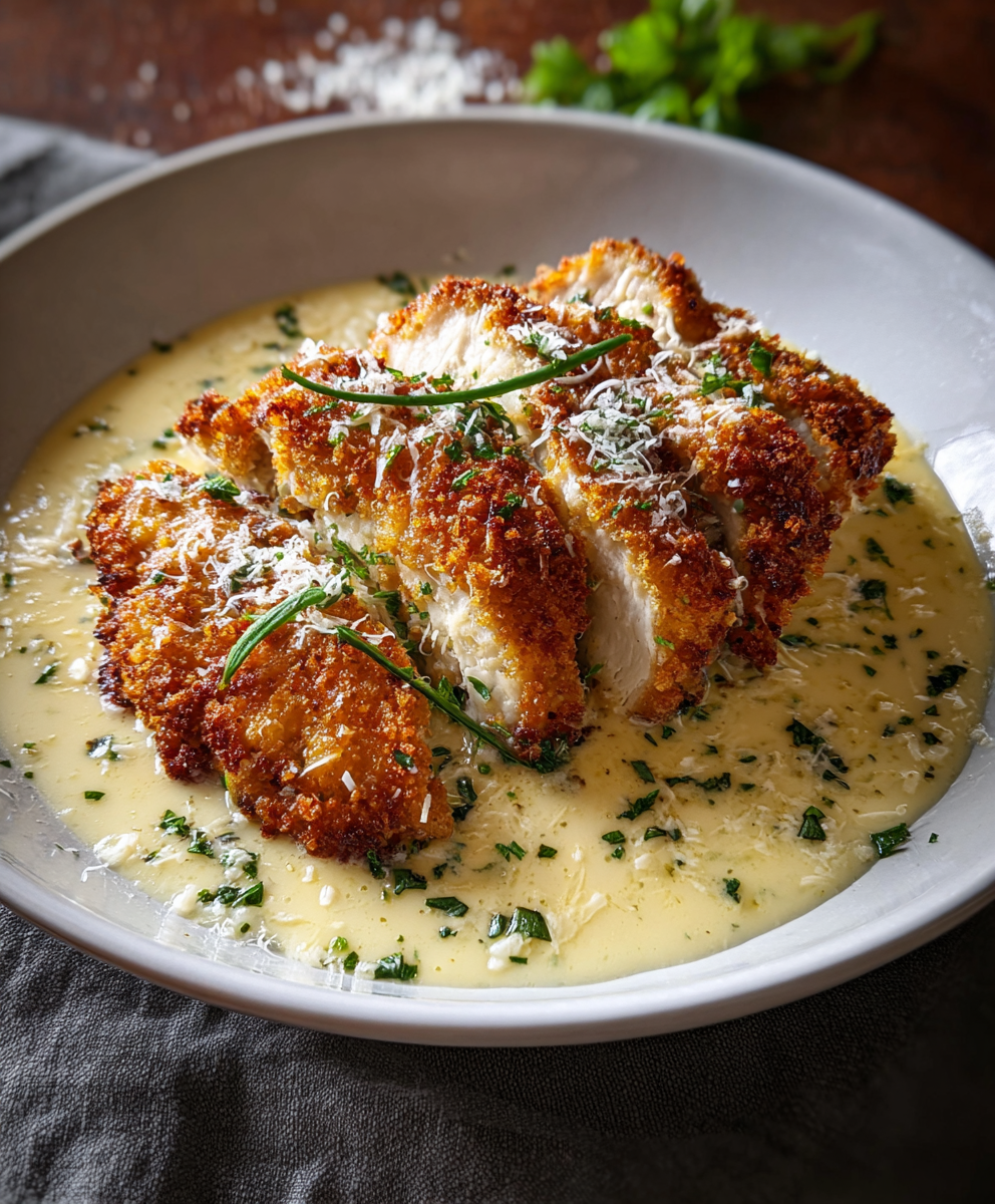 Crispy Parmesan Chicken in skillet