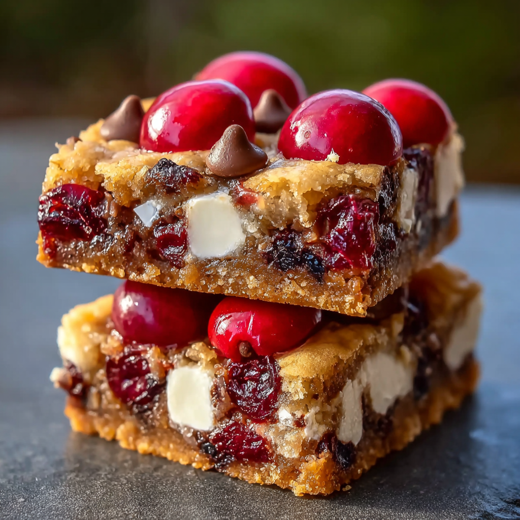 Close-up of sliced Christmas bars showing layers