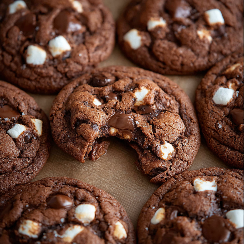 Two scoops of hot chocolate cookie dough on a baking sheet