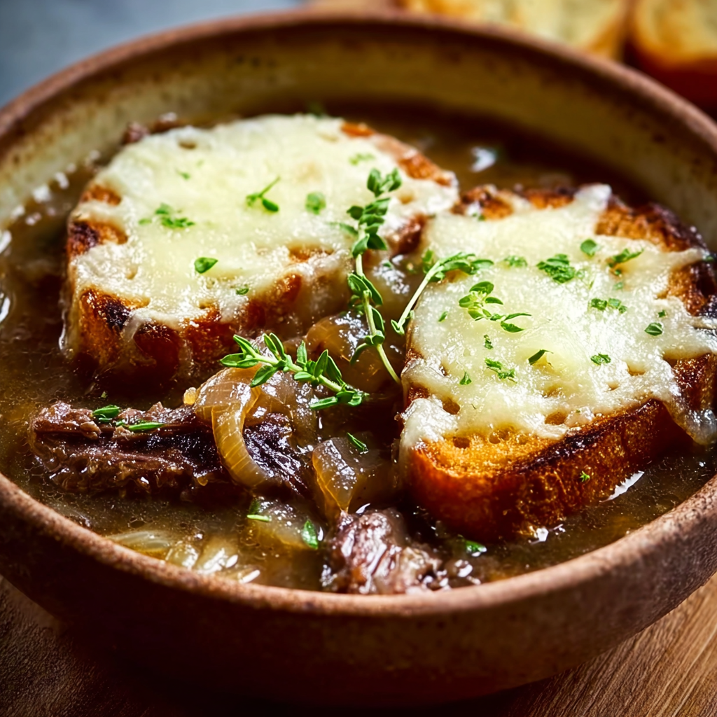 Gruyère toasts ready to be floated on soup