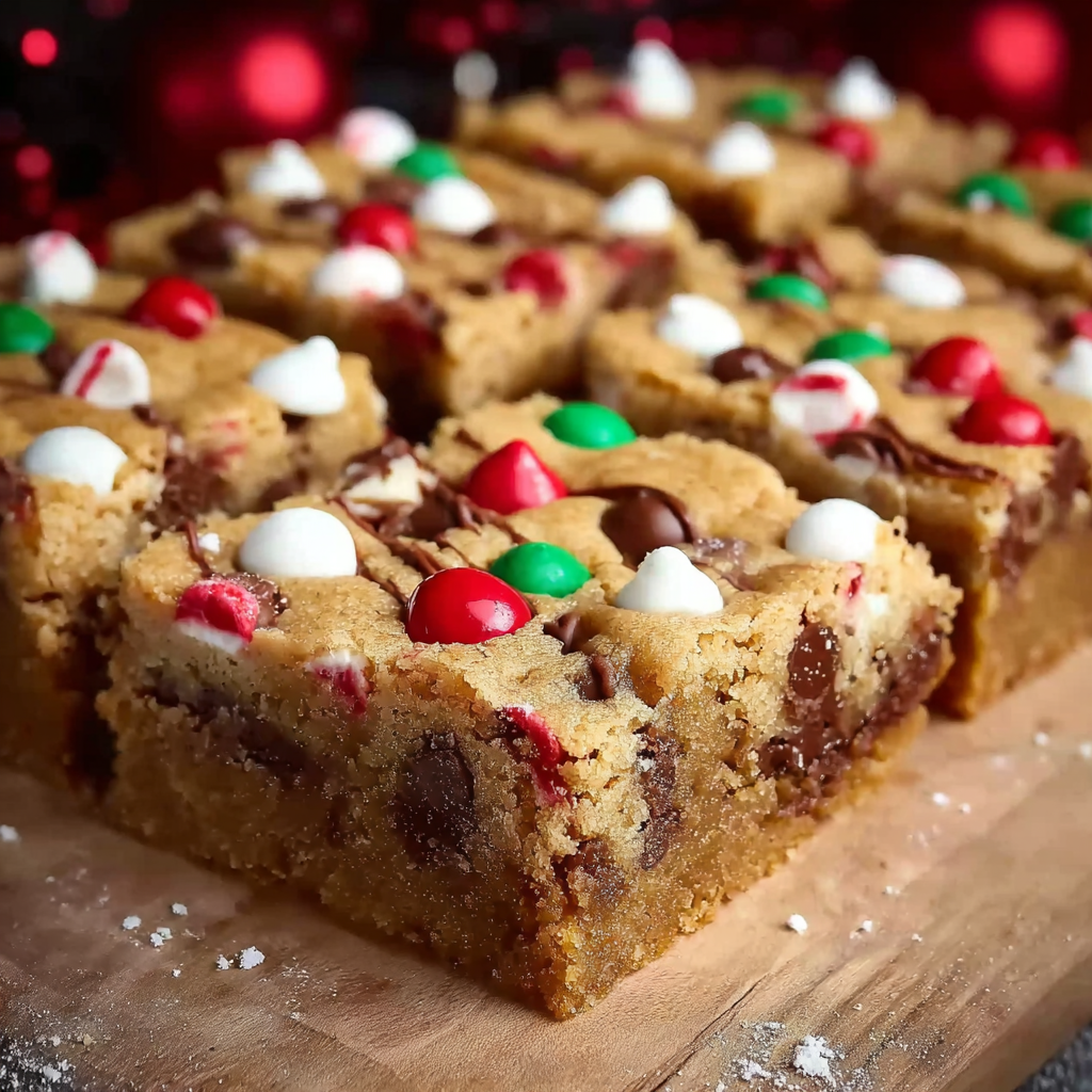 Baked Christmas cookie bars in a pan