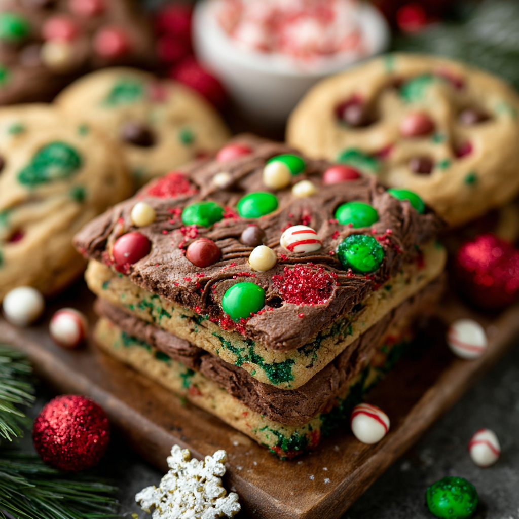 Freshly baked Christmas cookie bars in pan