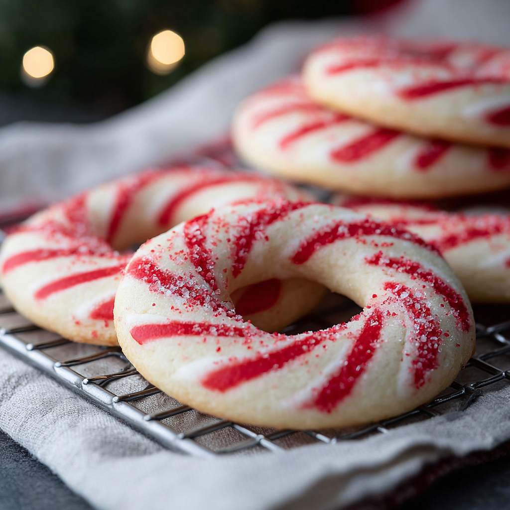 Two-tone candy cane cookies on cooling rack
