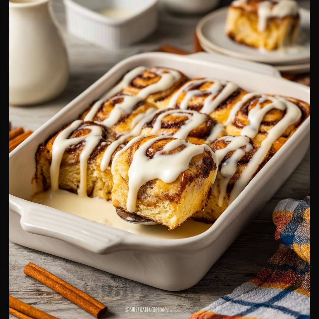 Cinnamon Roll Dessert Casserole fresh from oven