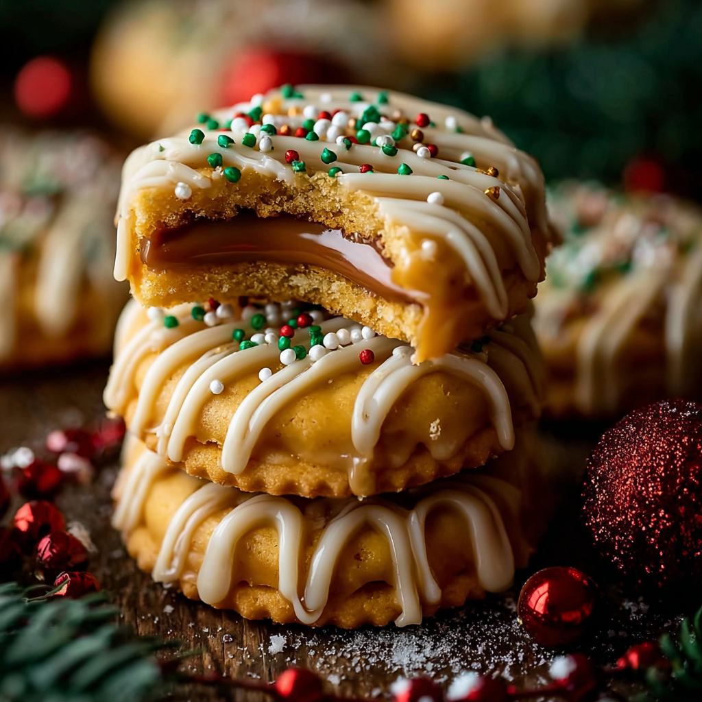 Caramel-filled Ritz crackers being dipped in white chocolate on a baking sheet
