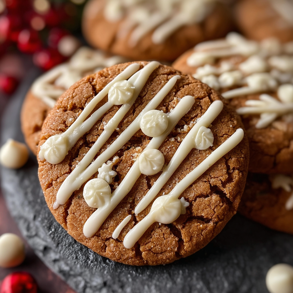 White chocolate being drizzled over cookies