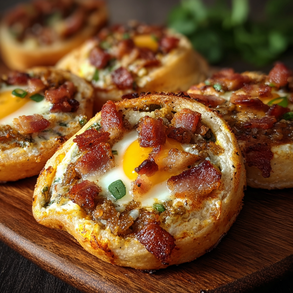English Muffin Breakfast Pizza assembled on a baking sheet
