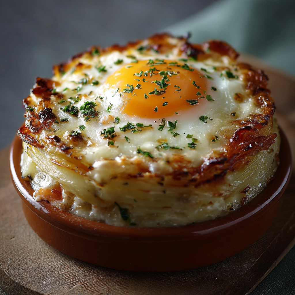 Close-up of spinach and egg in puff pastry nest