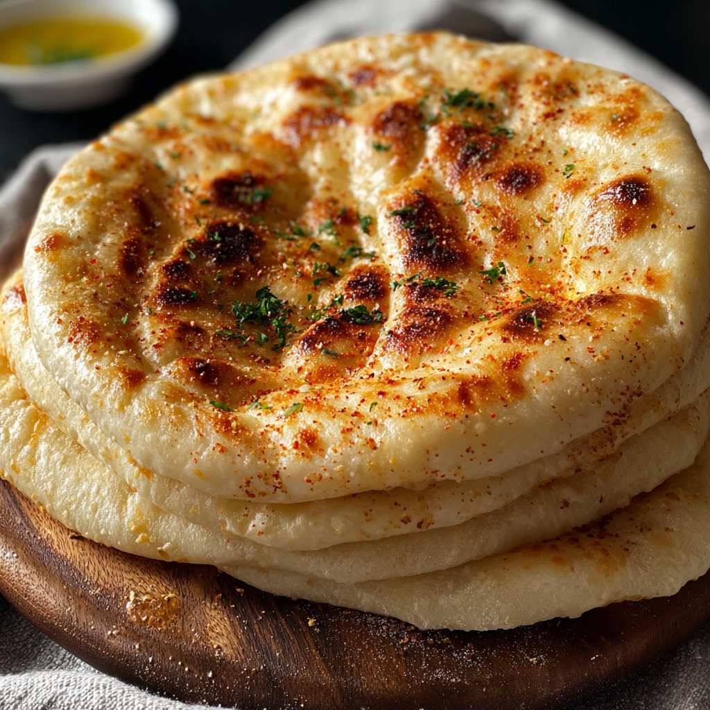 Stovetop Turkish flatbreads cooking in a skillet
