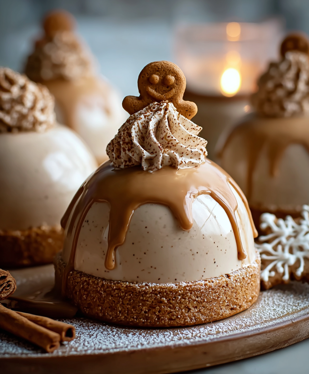 Gingerbread latte mousse dome with glossy glaze