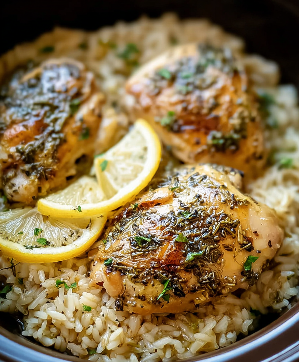 Slow Cooker Lemon Herb Chicken and Rice