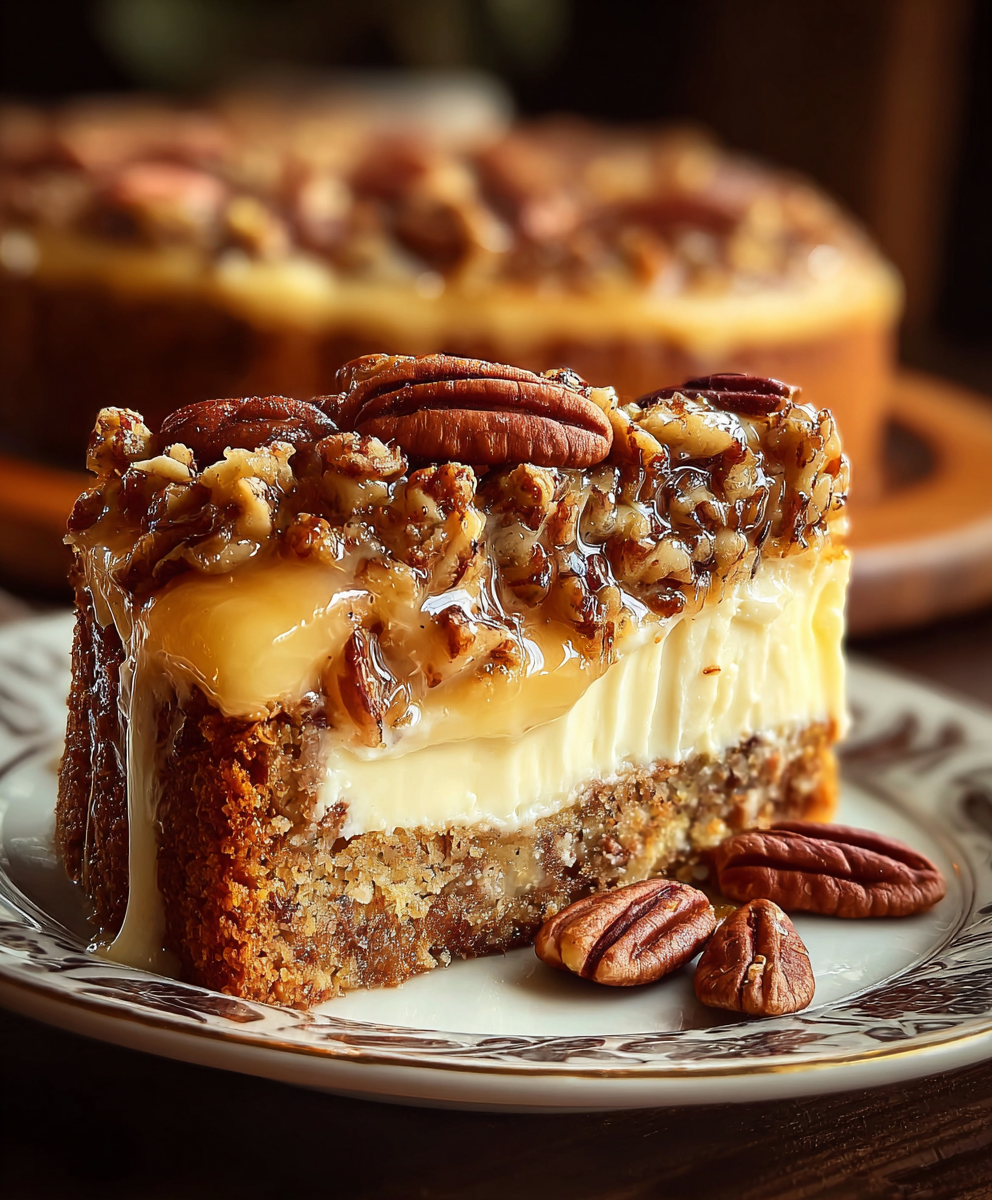 Baked pecan cake in a pan