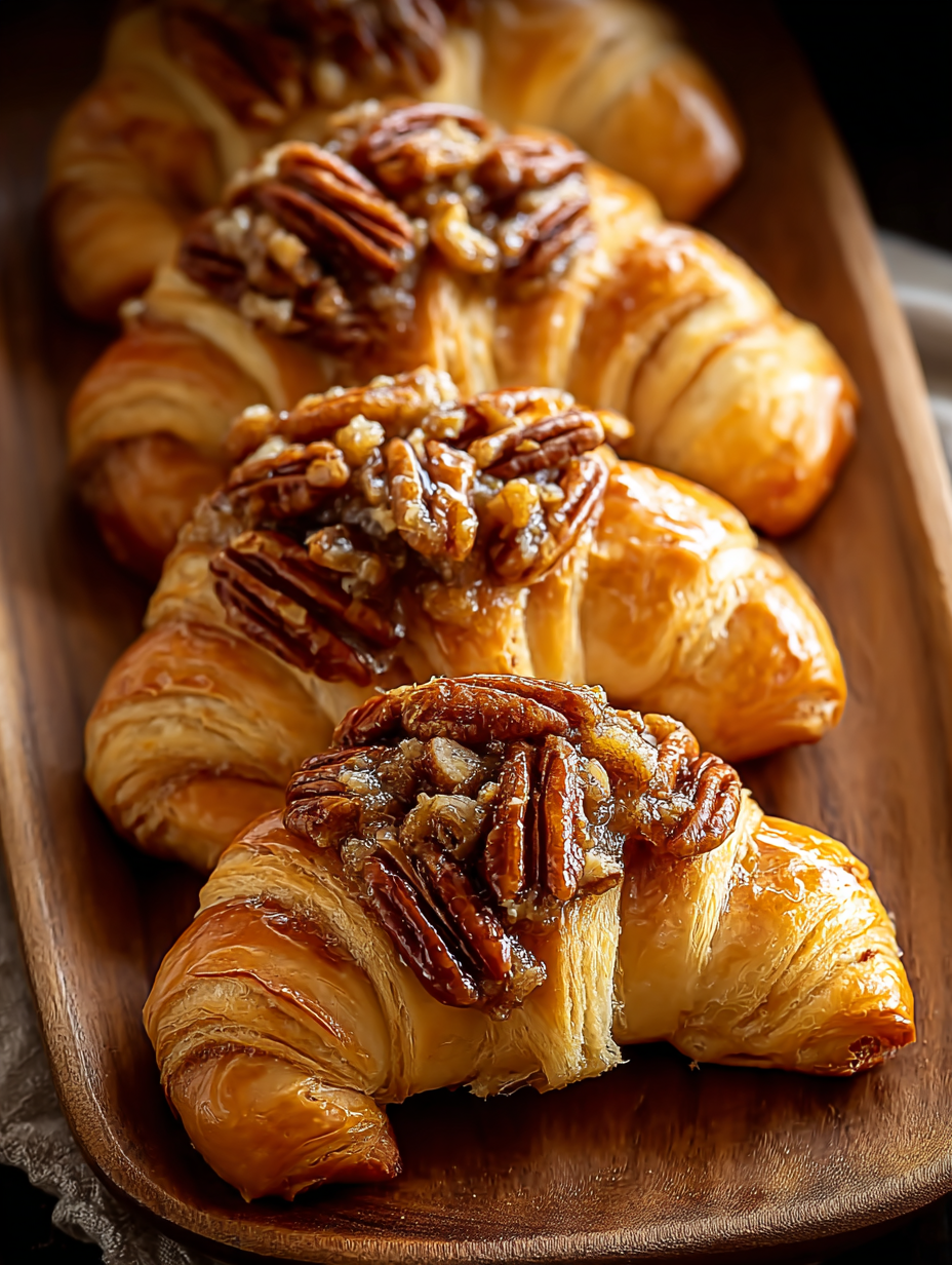 Close-up of pecan filling inside a crescent roll