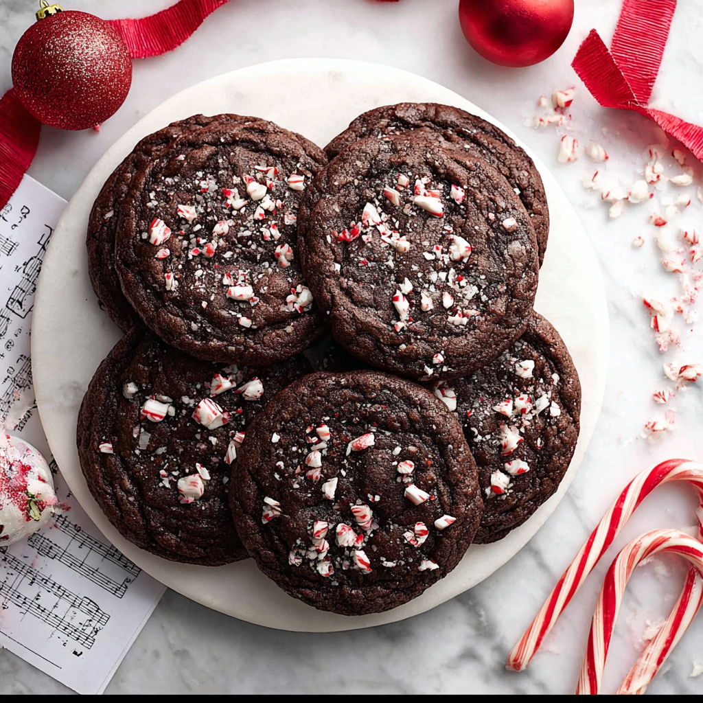 Double Chocolate Peppermint Cookies cooling on rack