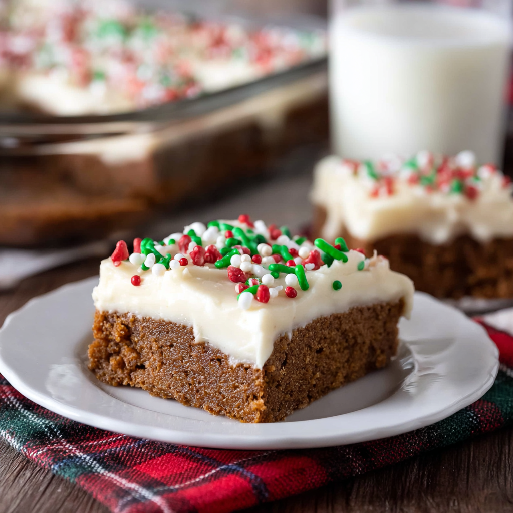 Sliced gingerbread bars on a plate