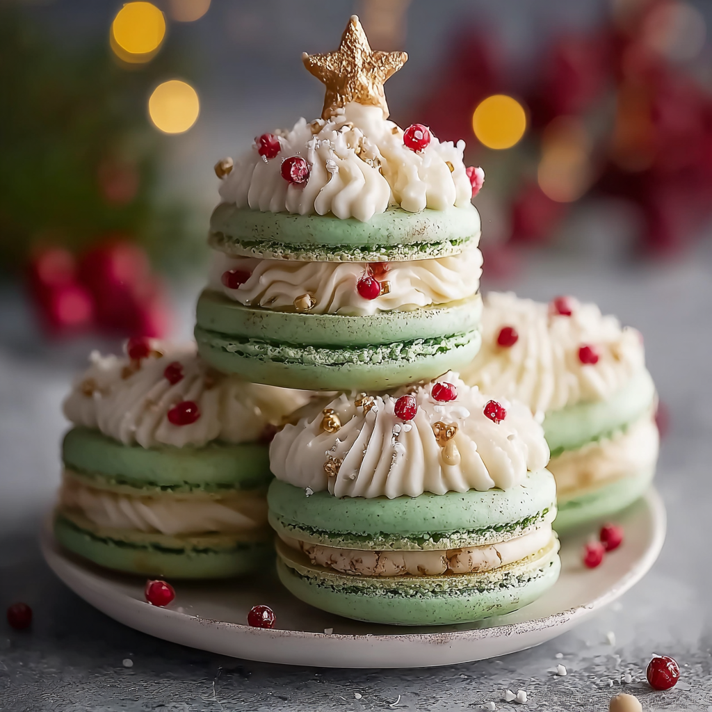 Christmas Tree Cake Macarons on tray