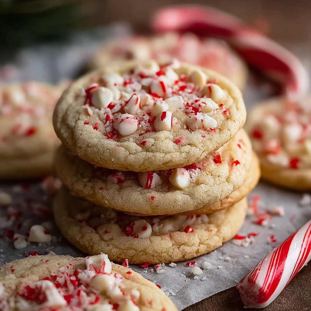 White chocolate candy cane cookies cooling on a rack