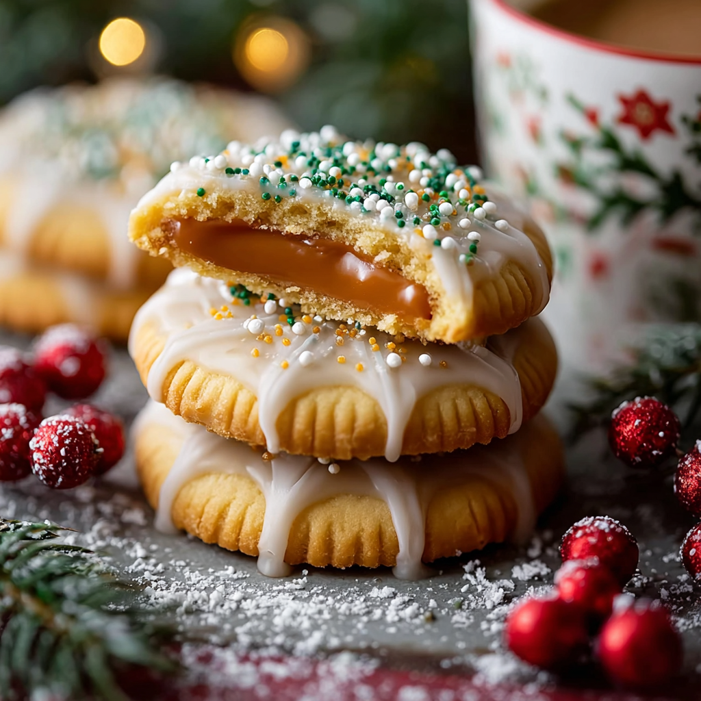 stack of Ritz caramel sandwiches with festive sprinkles