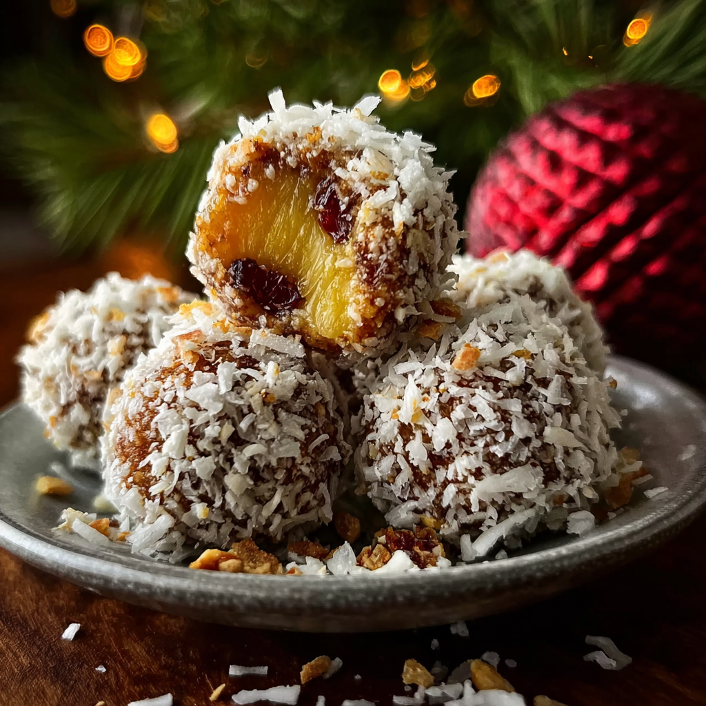 Pineapple balls on a festive tray