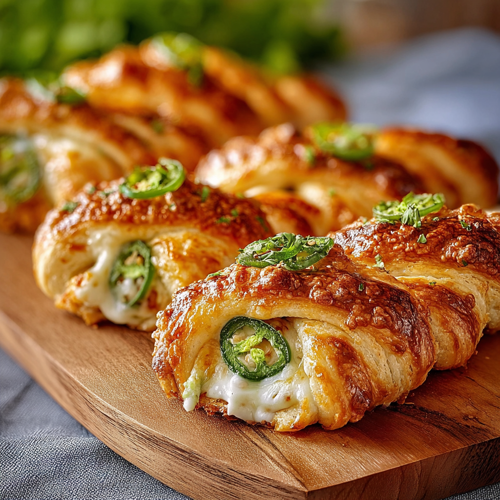 Close-up of cheese and jalapeño filling being spread on pastry