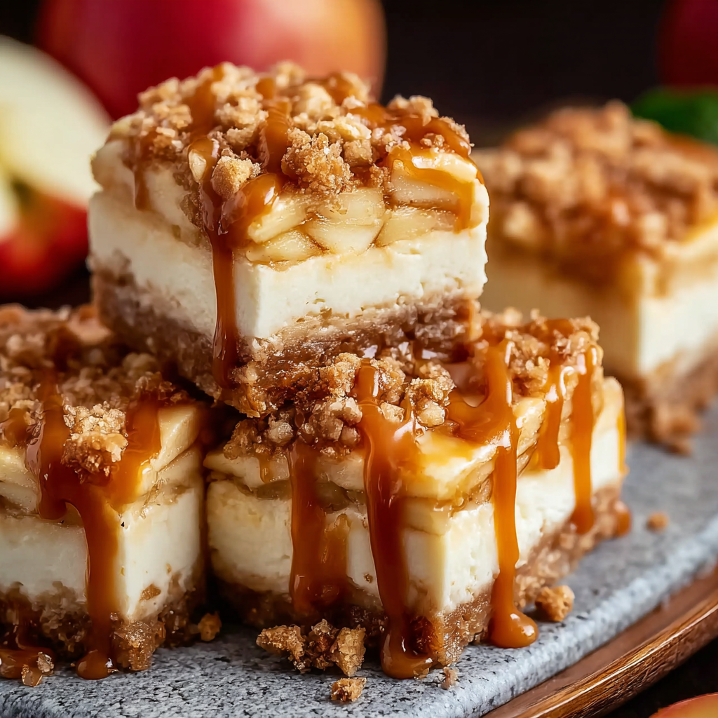 Caramel Apple Cheesecake Bars close-up