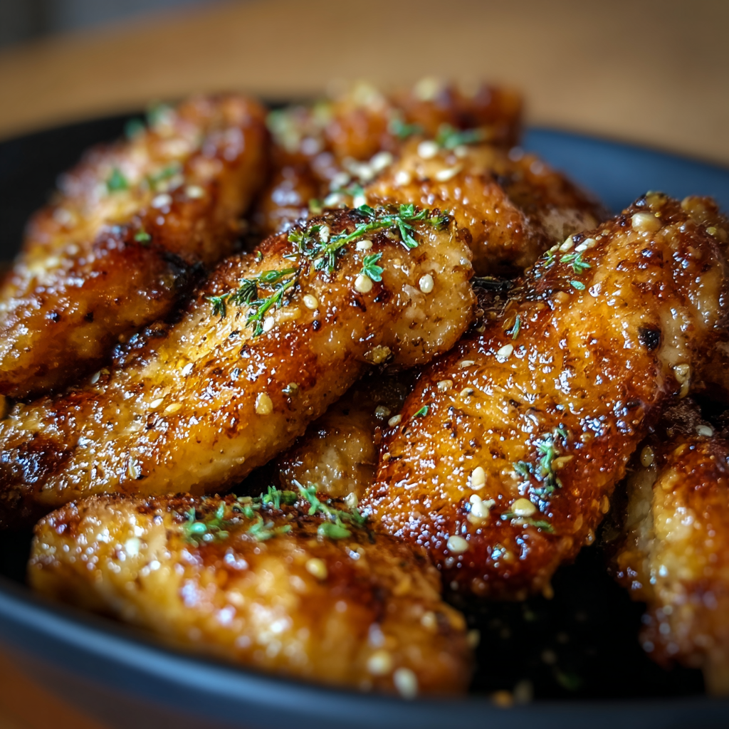 Honey butter garlic chicken tenders in air fryer basket