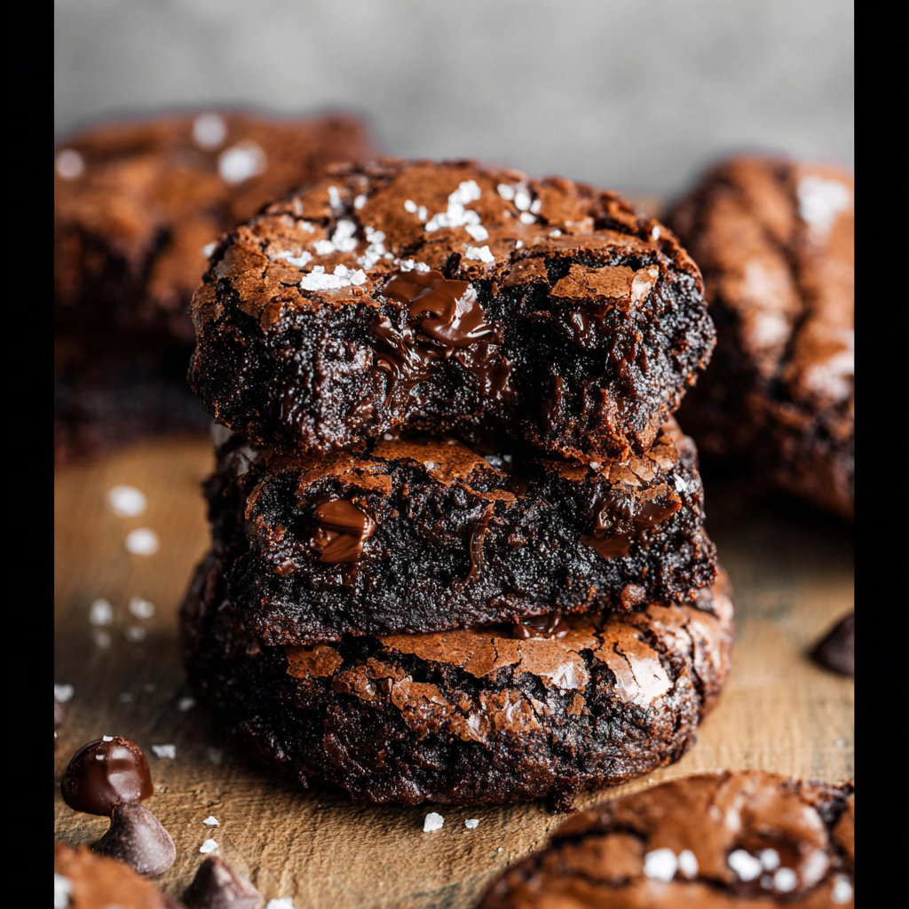 A tray of cracked top brookies cooling on parchment