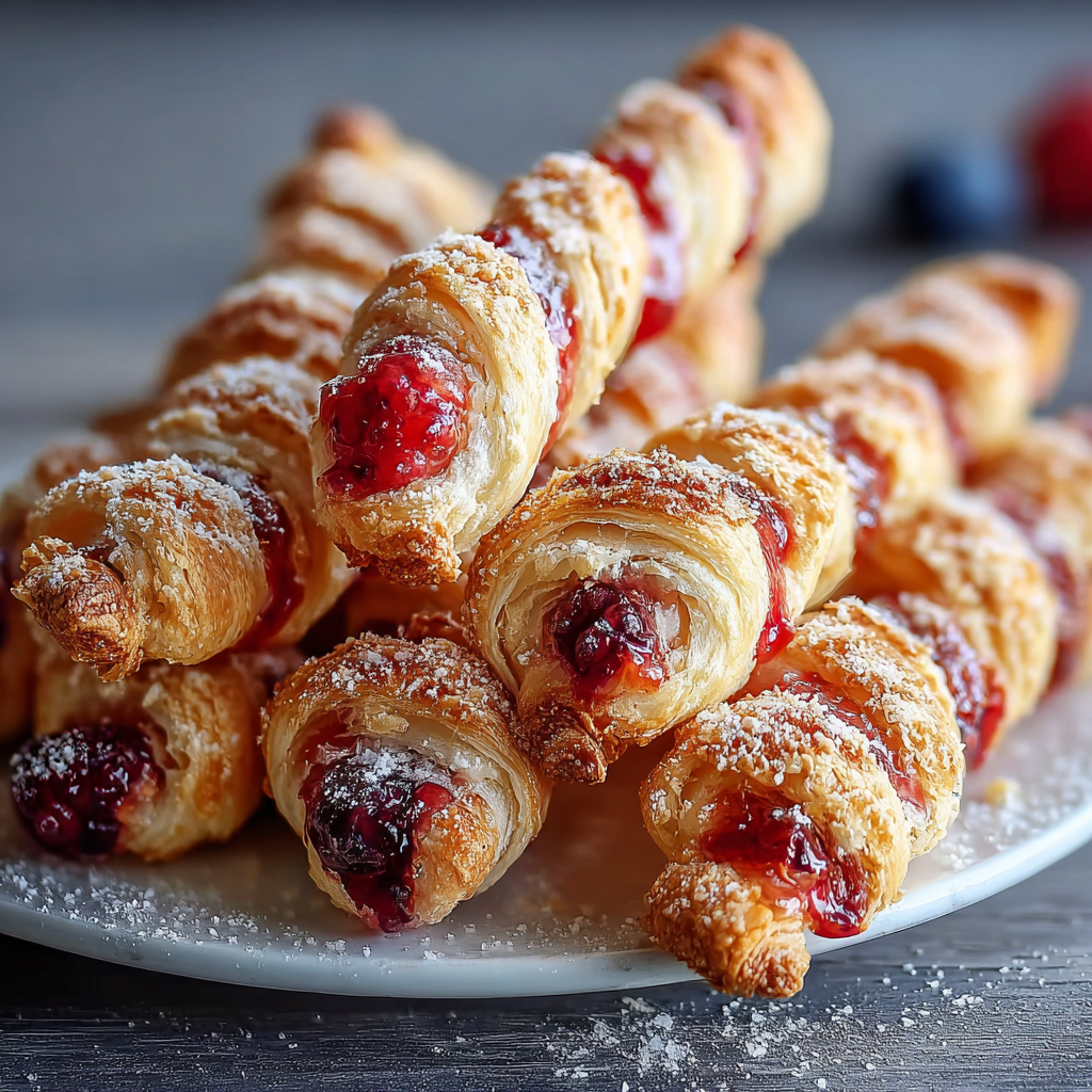 Close up of berry filled puff spirals