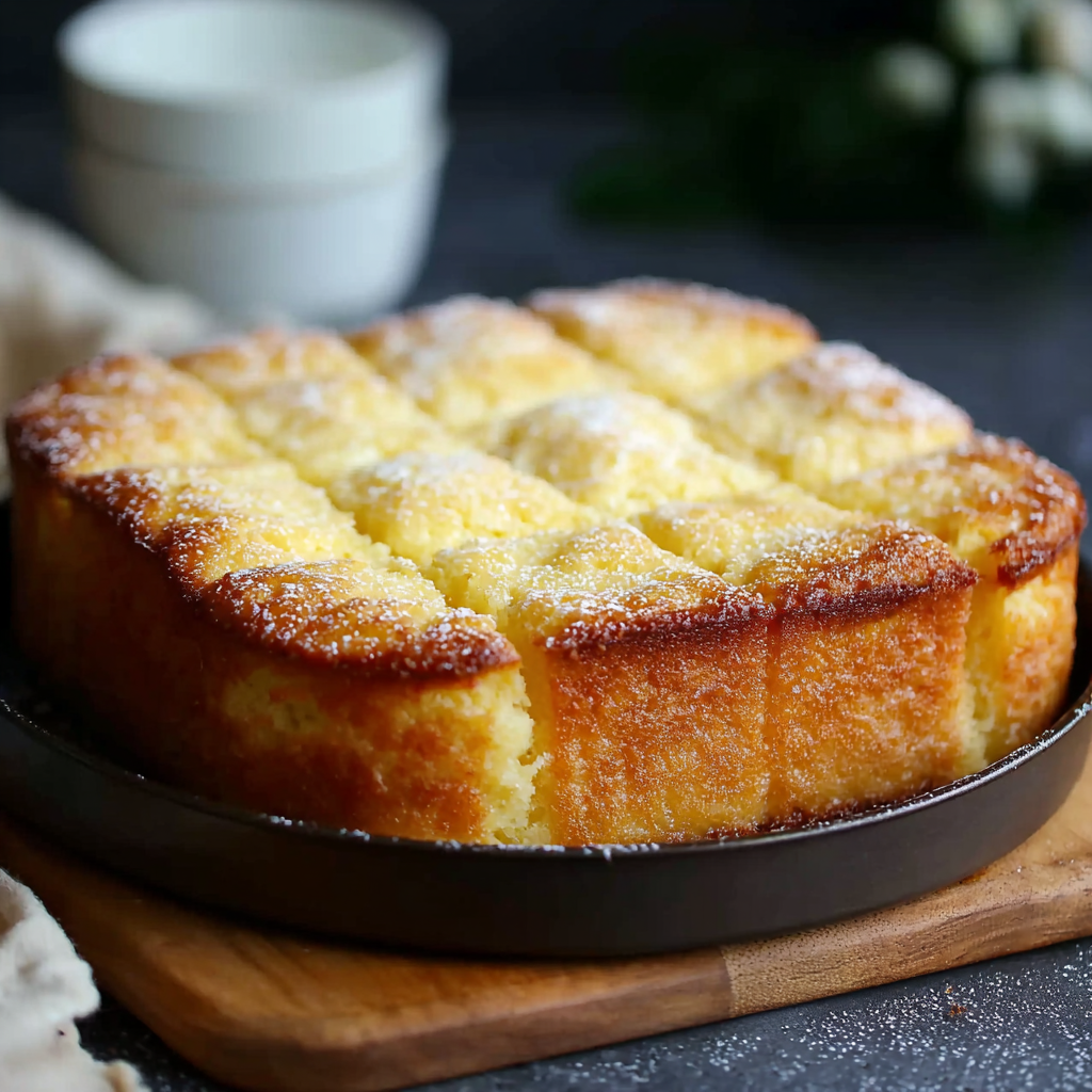 Sliced butter cake with powdered sugar and berries
