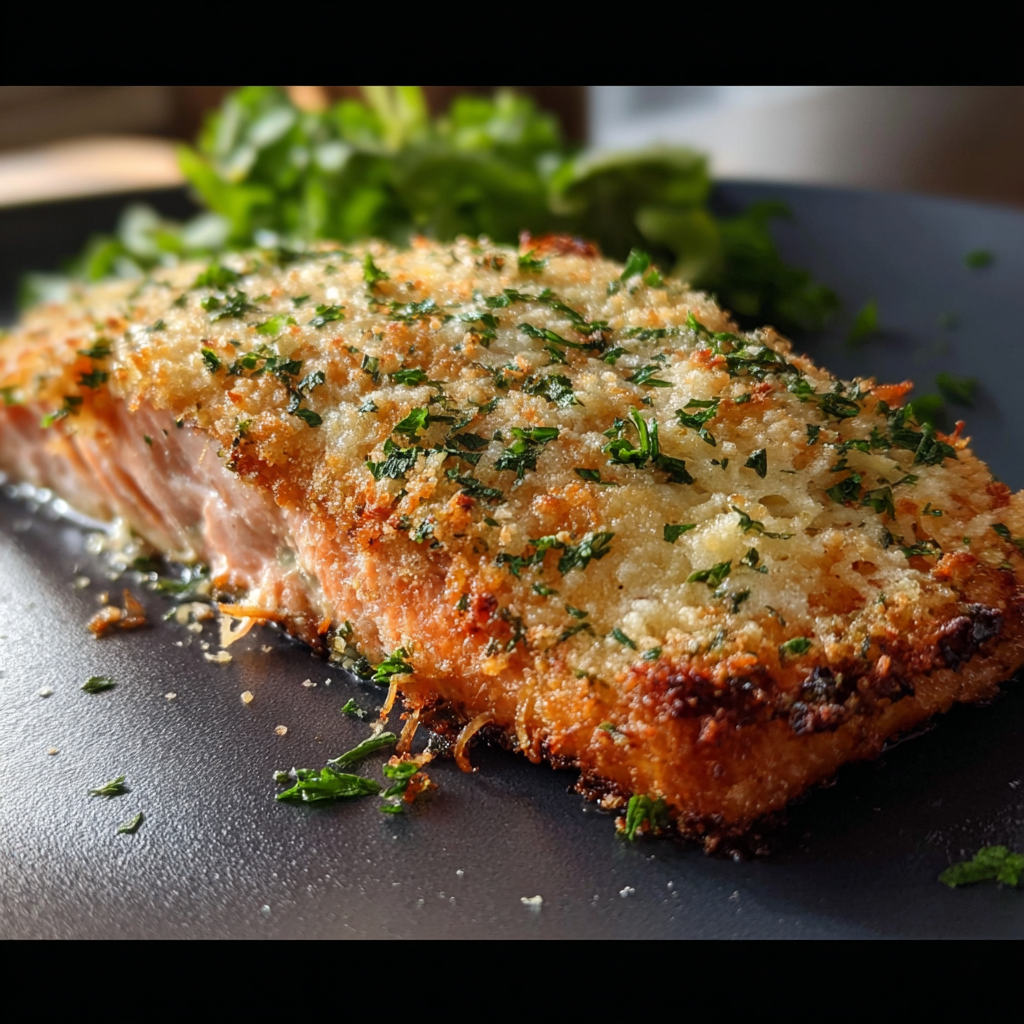 Plated salmon with lemon and greens