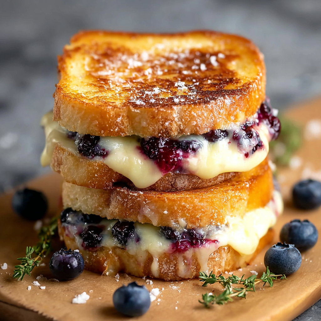 Crispy Blueberry Grilled Cheese in skillet