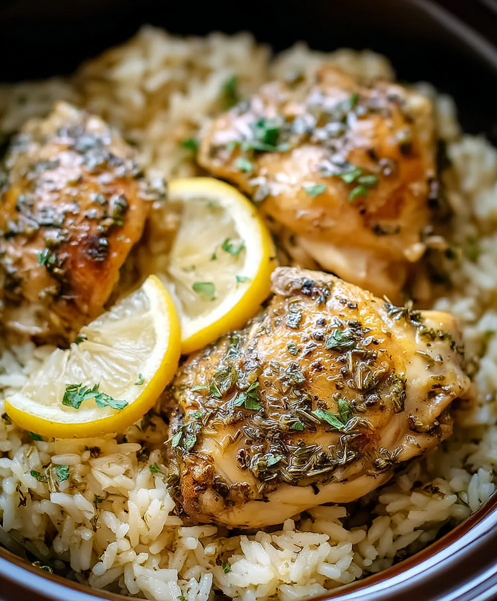 Slow Cooker Lemon Herb Chicken and Rice