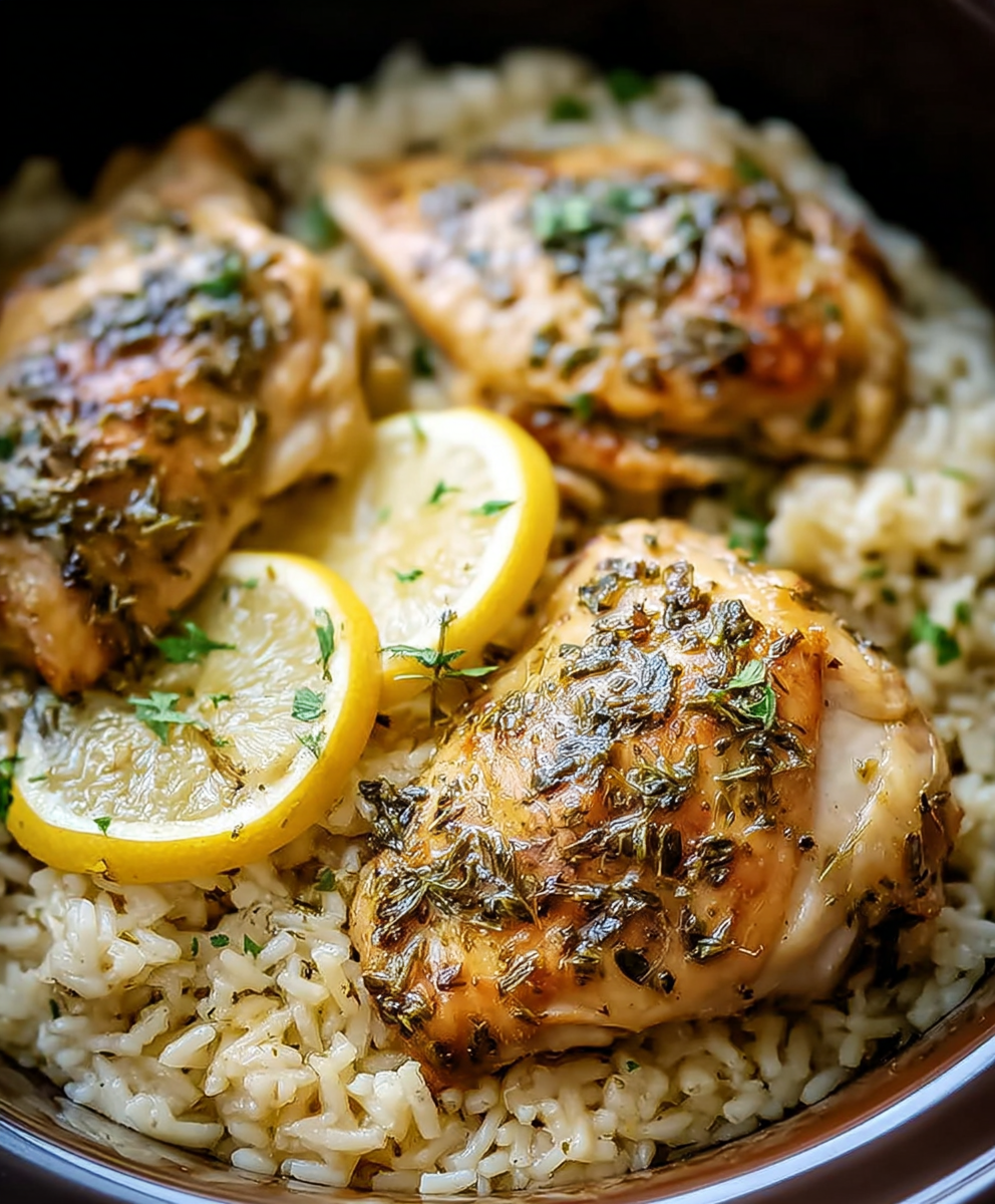 Slow Cooker Lemon Herb Chicken and Rice