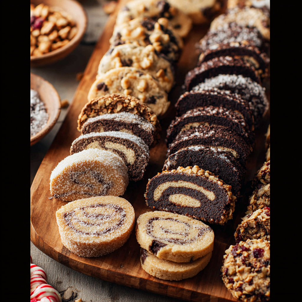 Slice-and-bake cookie logs on parchment, ready for slicing