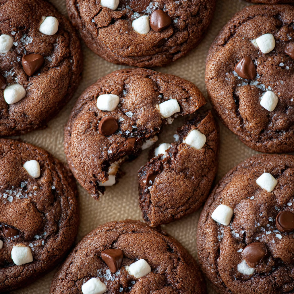 Close-up of a hot chocolate cookie with chocolate chips and Mallow Bits