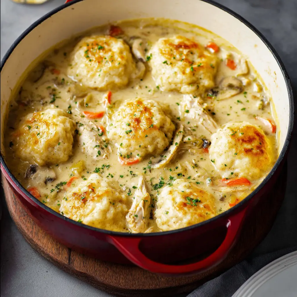 Close-up of dumplings on a spoon above the broth
