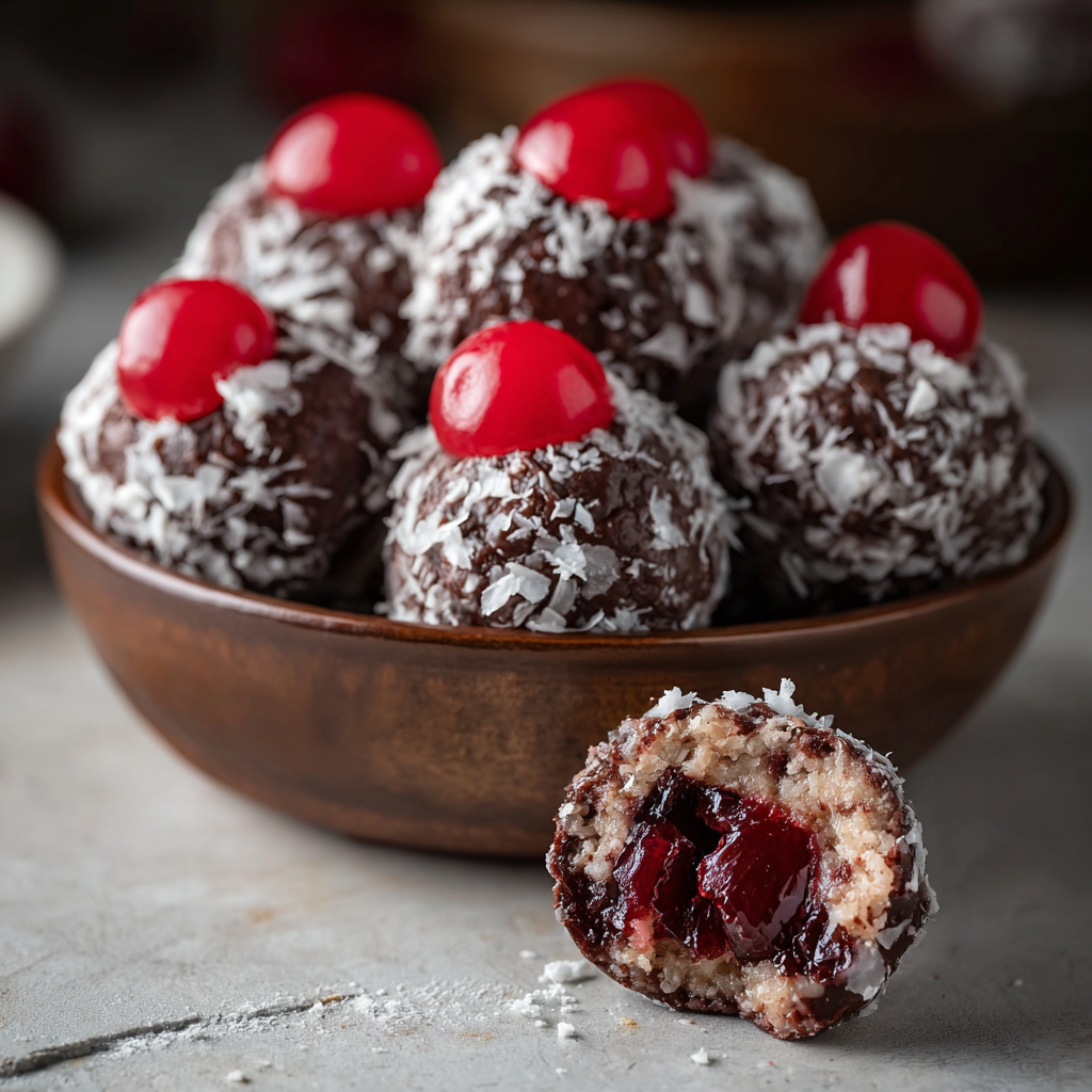 Close-up of chocolate-coated cherry bites