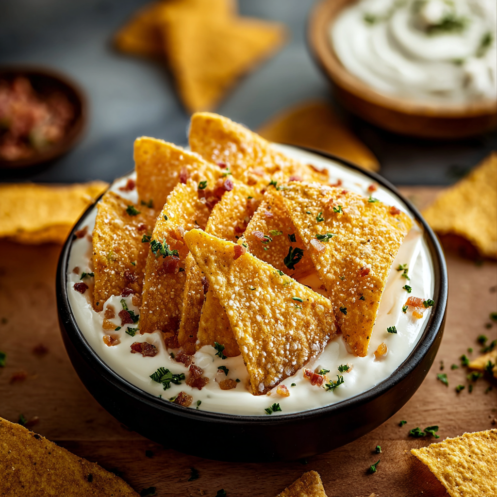 Doritos stuffed with cream cheese on a serving tray