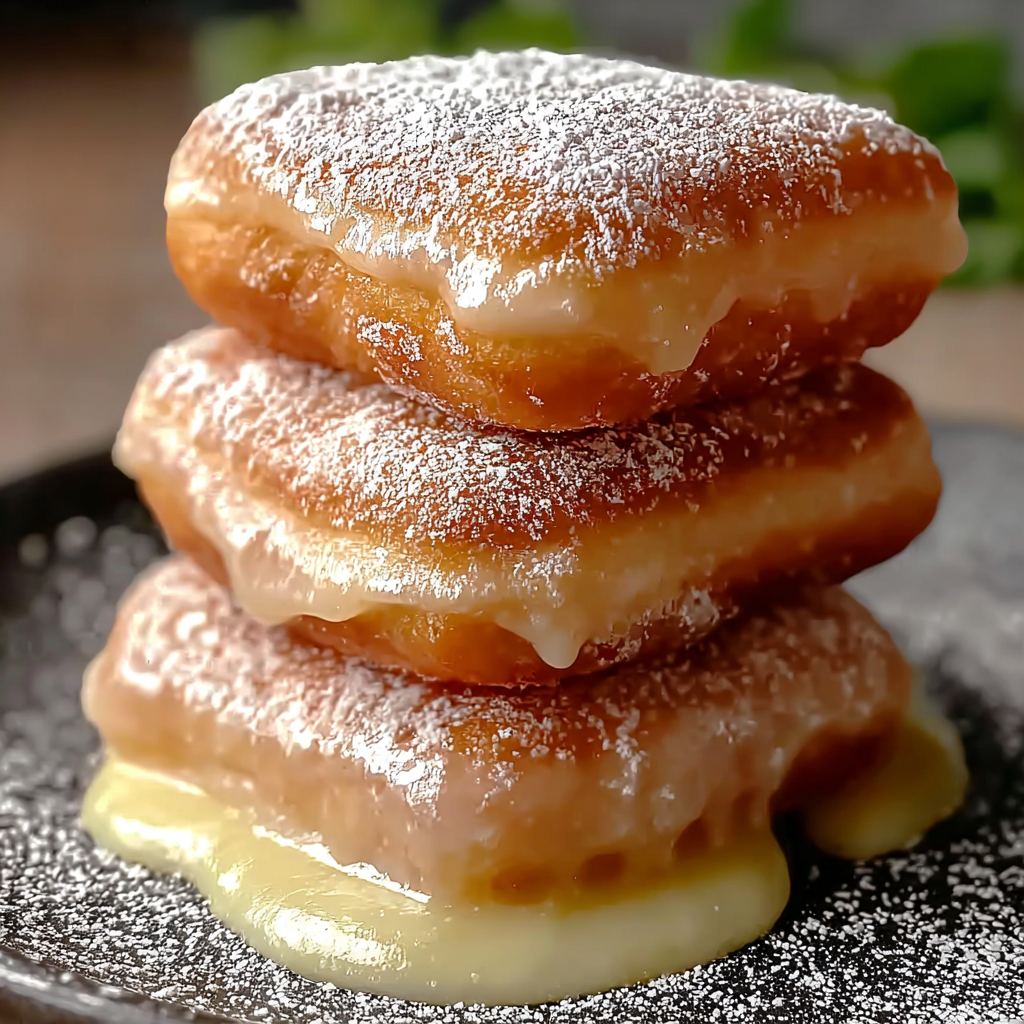 Freshly fried beignets dusted with powdered sugar