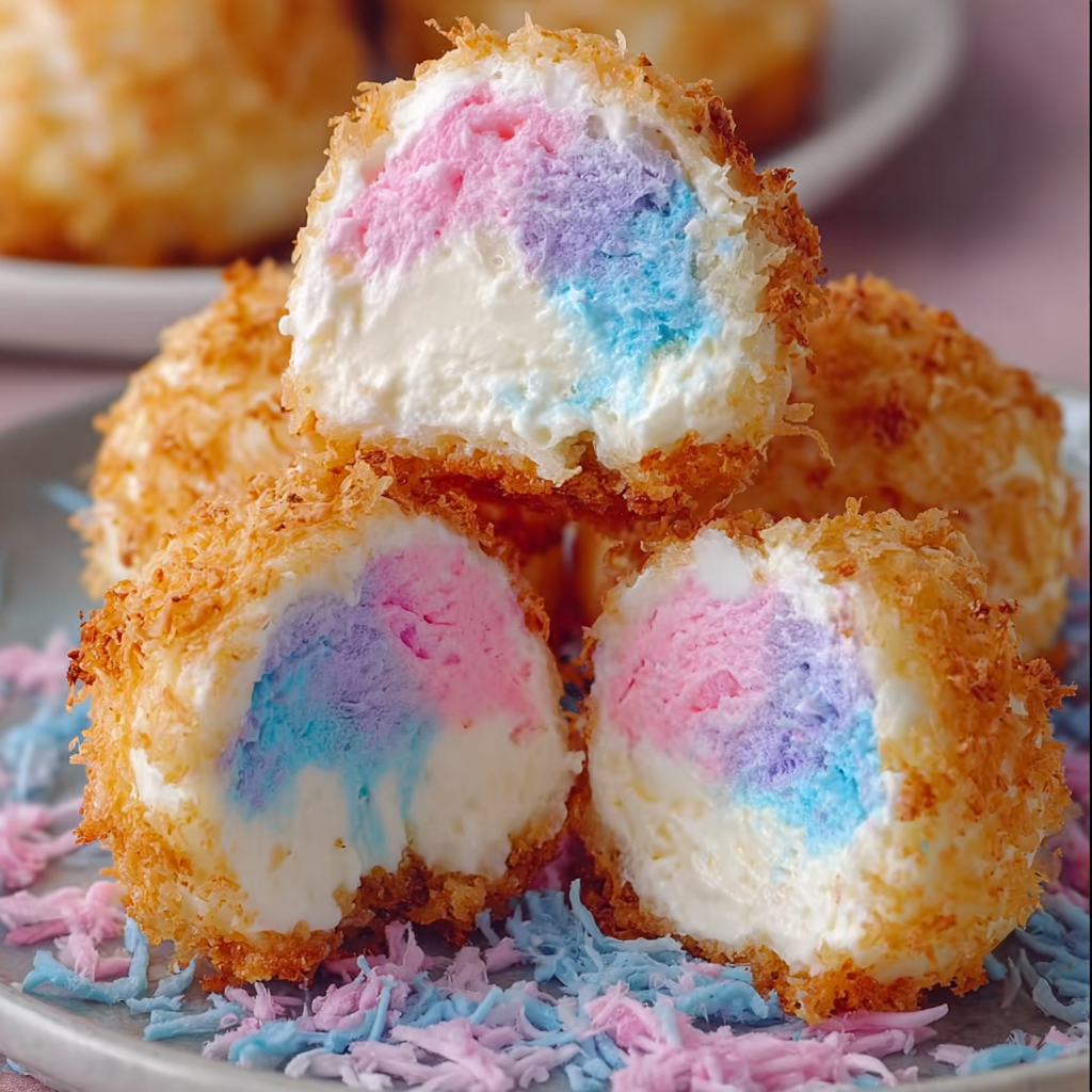 Crispy Cotton Candy Cheesecake Bombs
