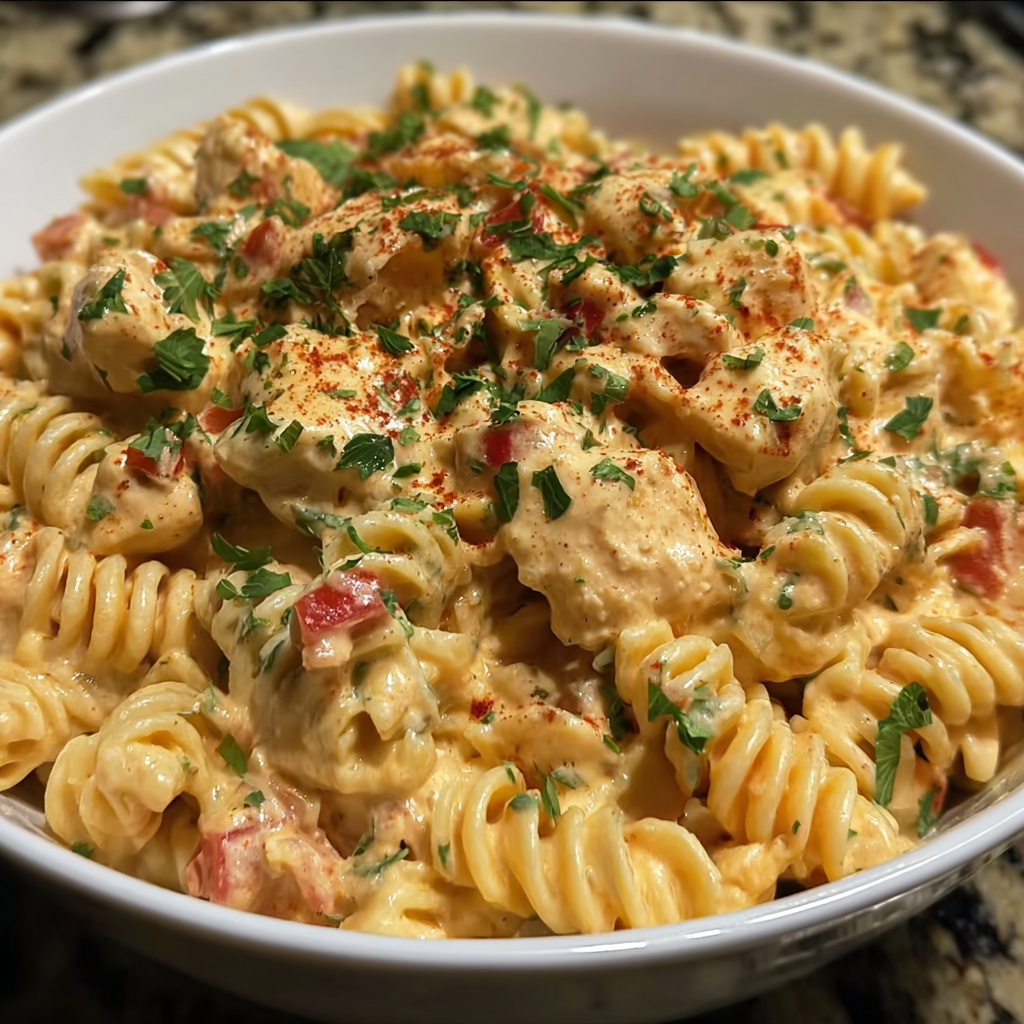 Served Rotel Chicken Pasta with garnish