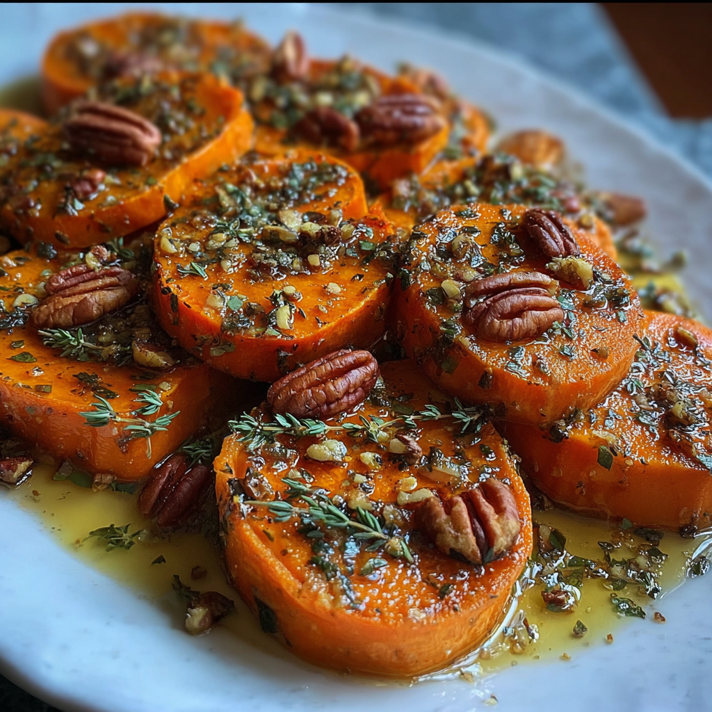 Maple Garlic Butter Sweet Potatoes
