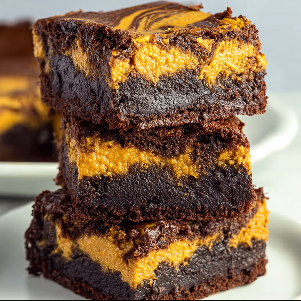 Pumpkin swirl brownies close-up